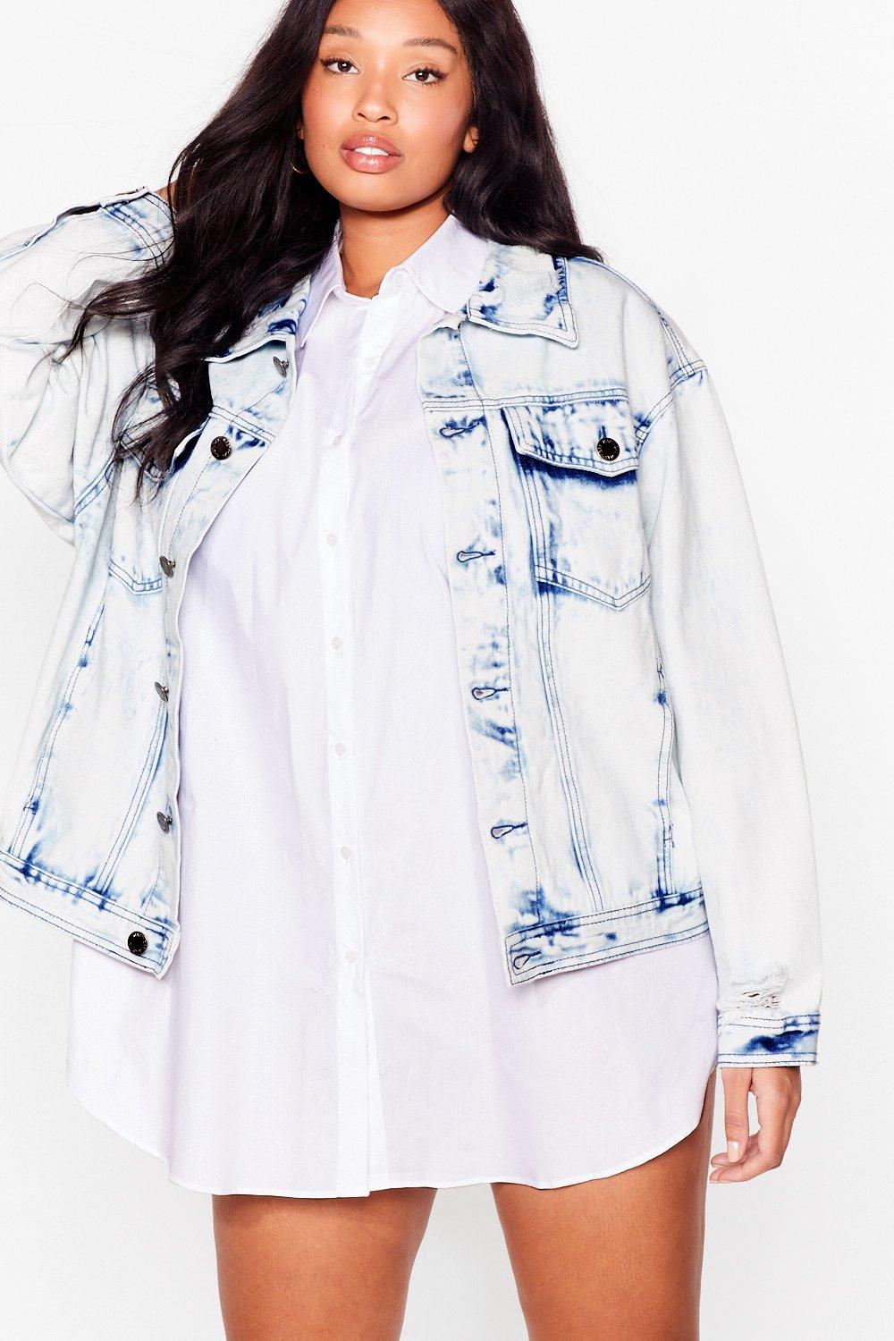 Plus size acid wash denim clearance jacket